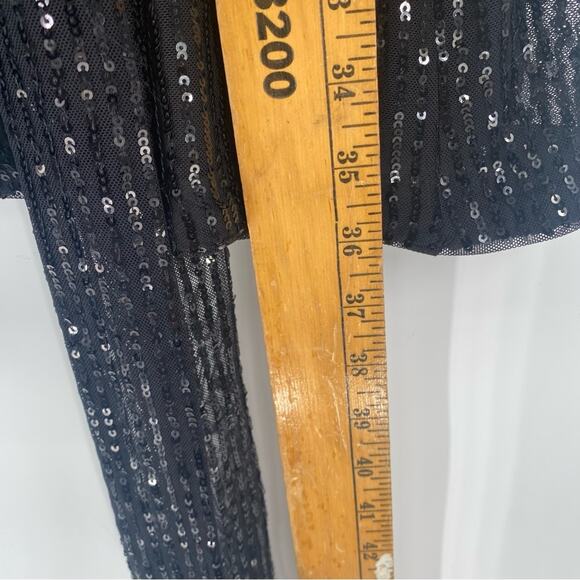 LDT Sequin Dress Black Cocktail Date Night Dressy Sheer Sleeves Tie Waist 12 - Picture 8 of 11